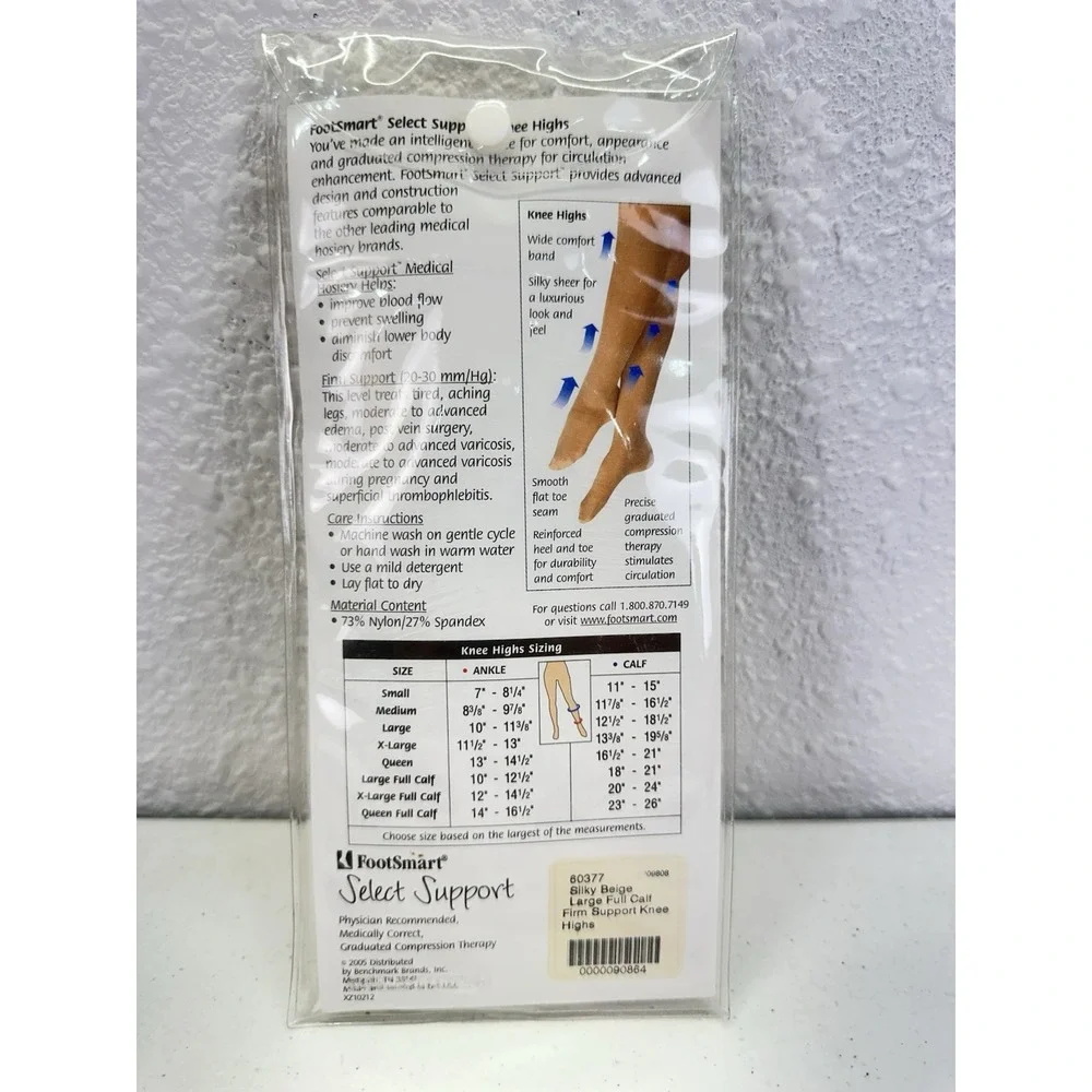 FootSmart Graduated Support Full Calf Knee Highs Womens Size Large Silky Beige